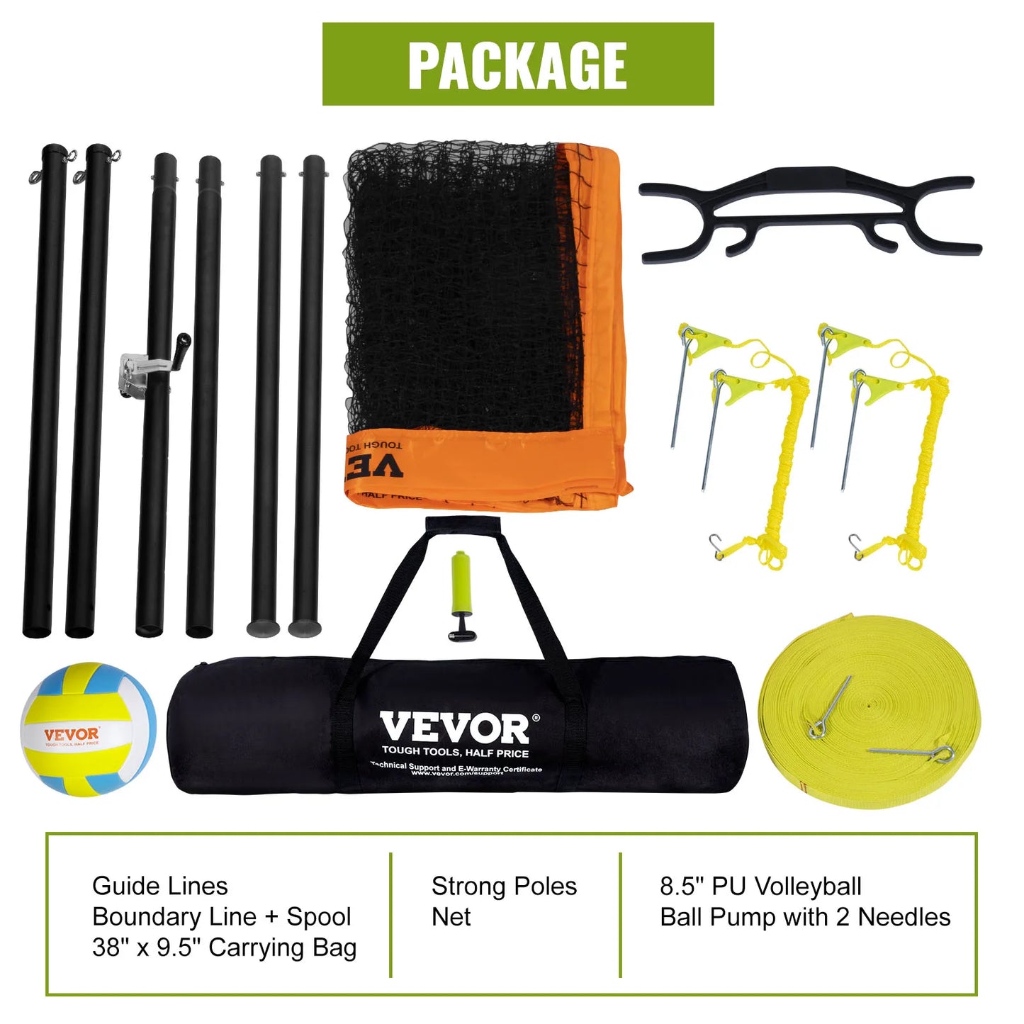 SucceBuy Portable Volleyball Net System With Adjustable Height Aluminum Poles
