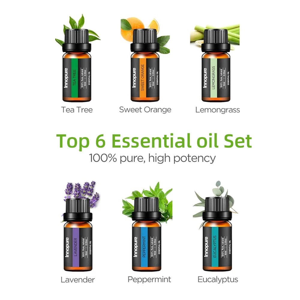 Upgraded 550ml Essential Oil Diffuser & 6 Oils Set, Ultrasonic Cool Mist Humidifier with 7 LED Colors, 4 Timer Settings, Auto-Of