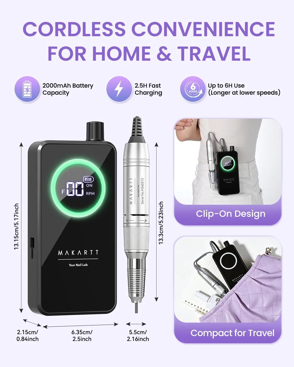 Makartt Cordless Nail Drill With LCD Display For Gel Removal