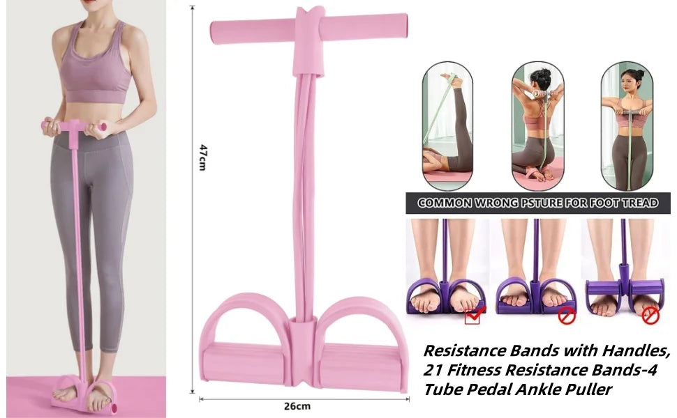 Natural Rubber Pedal Resistance Bands With Handles For Fitness