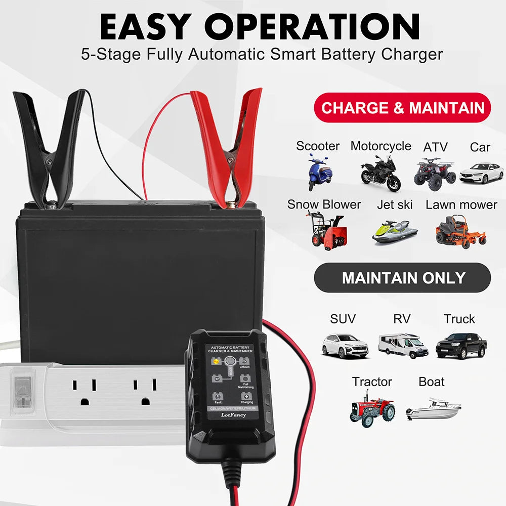 Smart Automatic Float Battery Charger For Lithium And Lead Acid