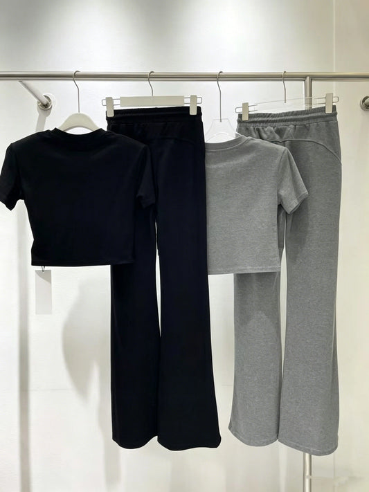 Two-piece women's summer slim-fit short-sleeved top and flared pants casual loungewear sportswear yoga set