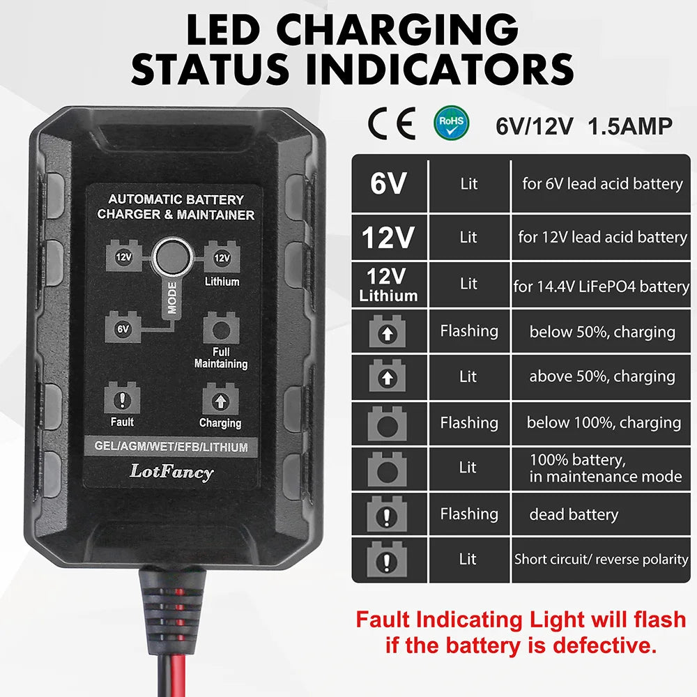 Smart Automatic Float Battery Charger For Lithium And Lead Acid
