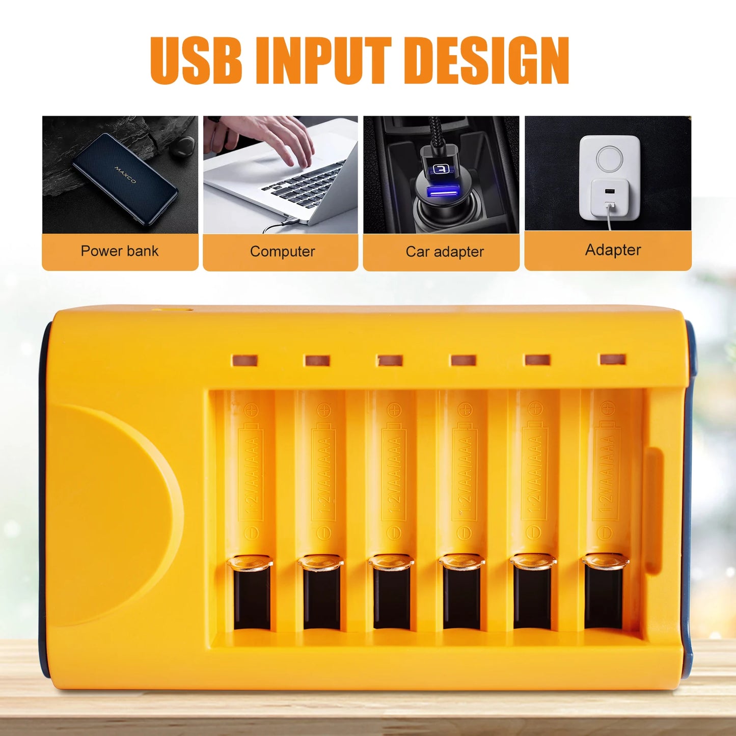Skywolfeye 6 Bay USB Battery Charger For Ni MH NiCd 1.2V Rechargeable Batteries