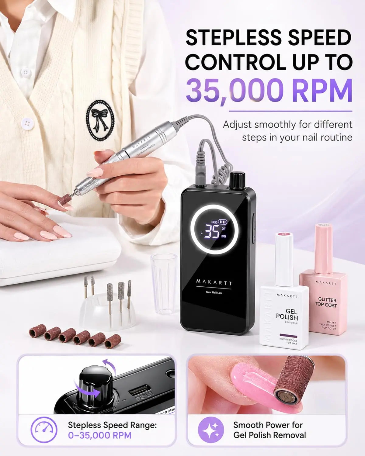 Makartt Cordless Nail Drill With LCD Display For Gel Removal
