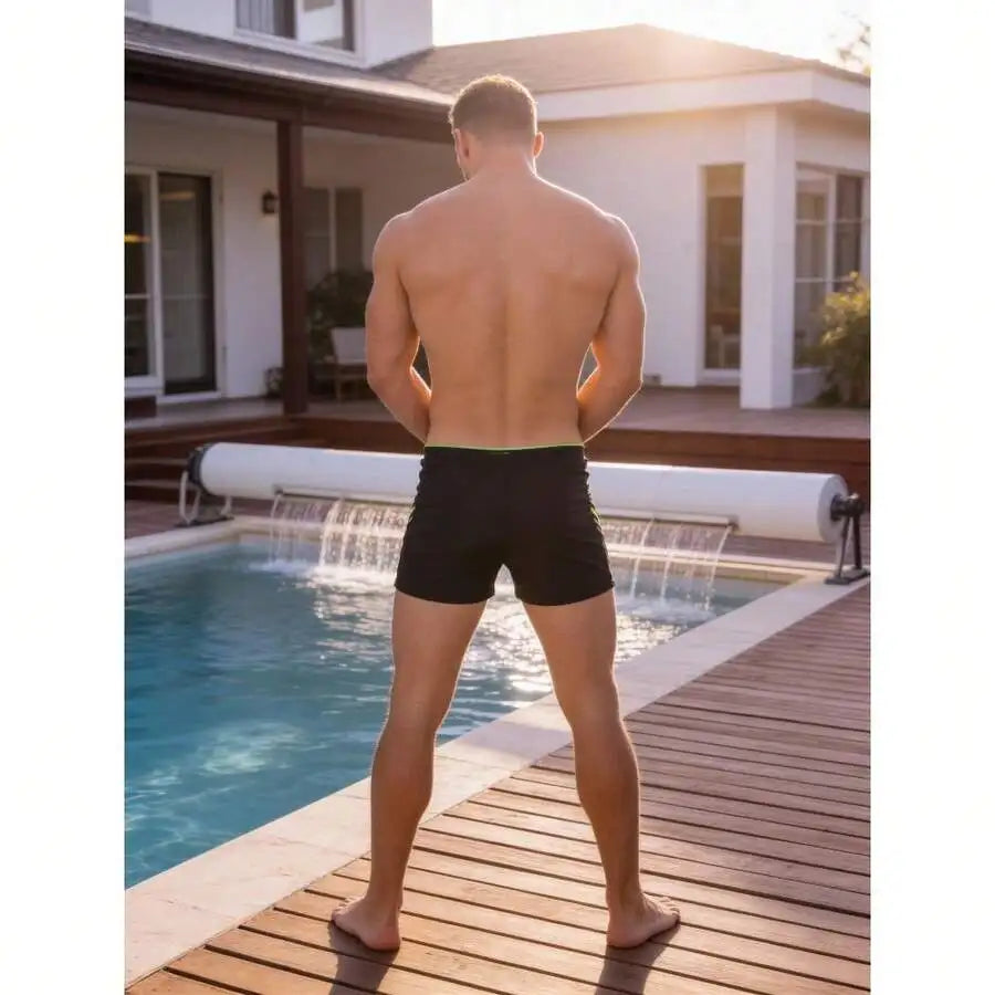 Men's Square Leg Swim Trunks With Drawstring And Flatlock Seams