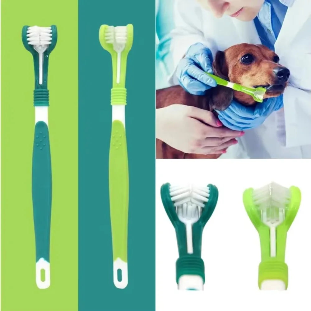 Triple Head Pet Toothbrush Removes Plaque Tartar For Dogs Cats