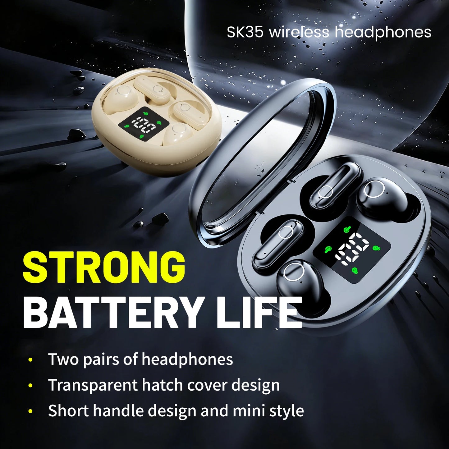 SHUKE 2in1 Wireless Bluetooth Earbuds With Noise Cancellation