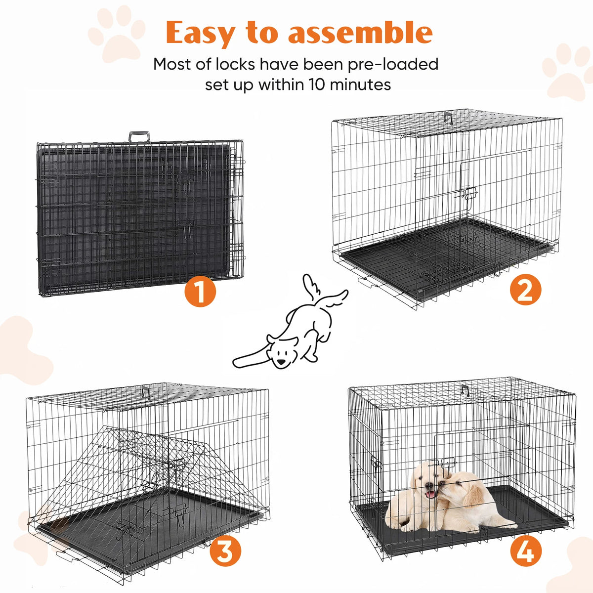 JHK Folding Metal Wire Dog Cage With Leak-Proof Pan