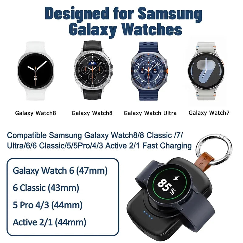1800mAh Magnetic Wireless Portable Watch Charger for Samsung Galaxy Watch 8/7 Classic 5/4 Pro/3 Active USB Type C Fast Charging