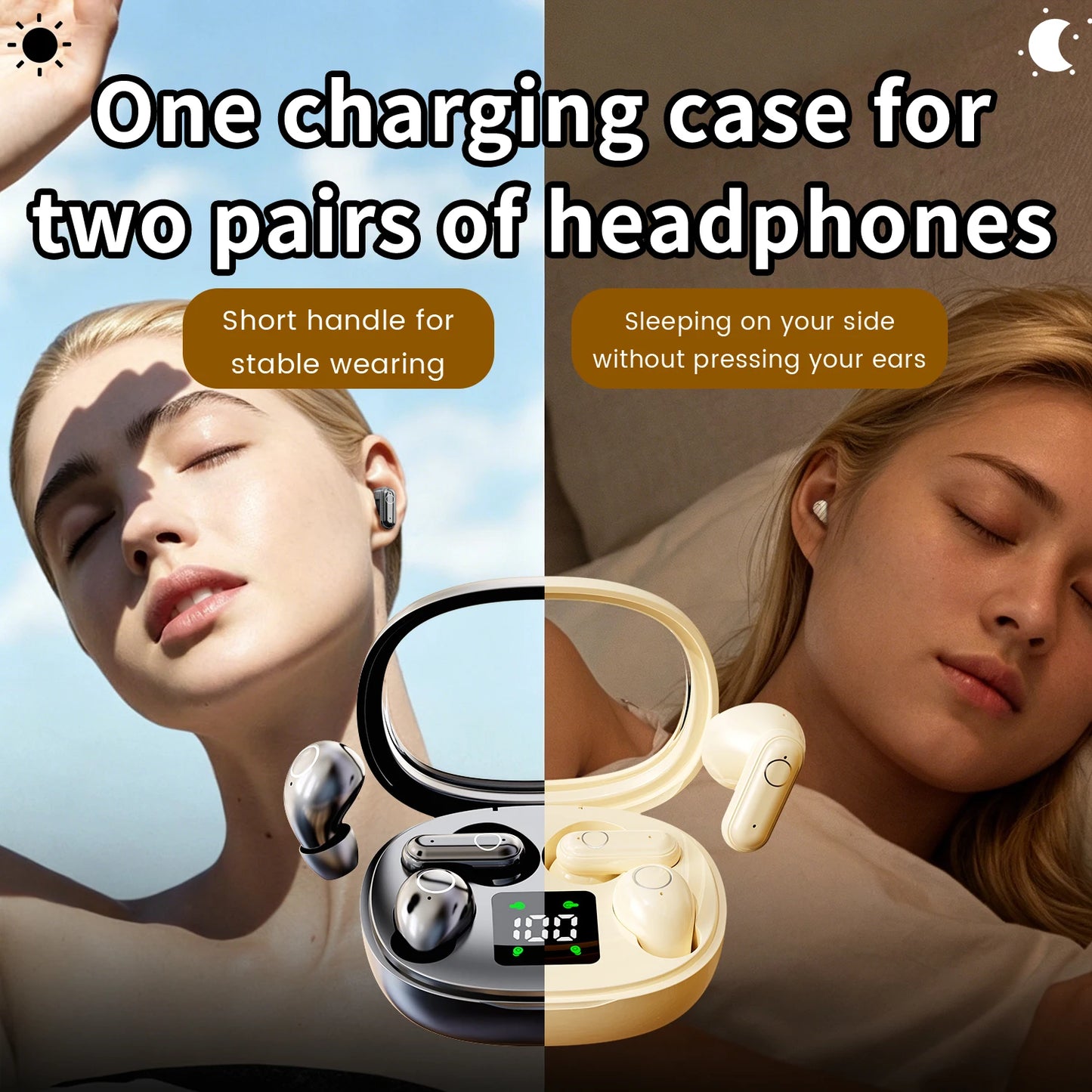SHUKE 2in1 Wireless Bluetooth Earbuds With Noise Cancellation