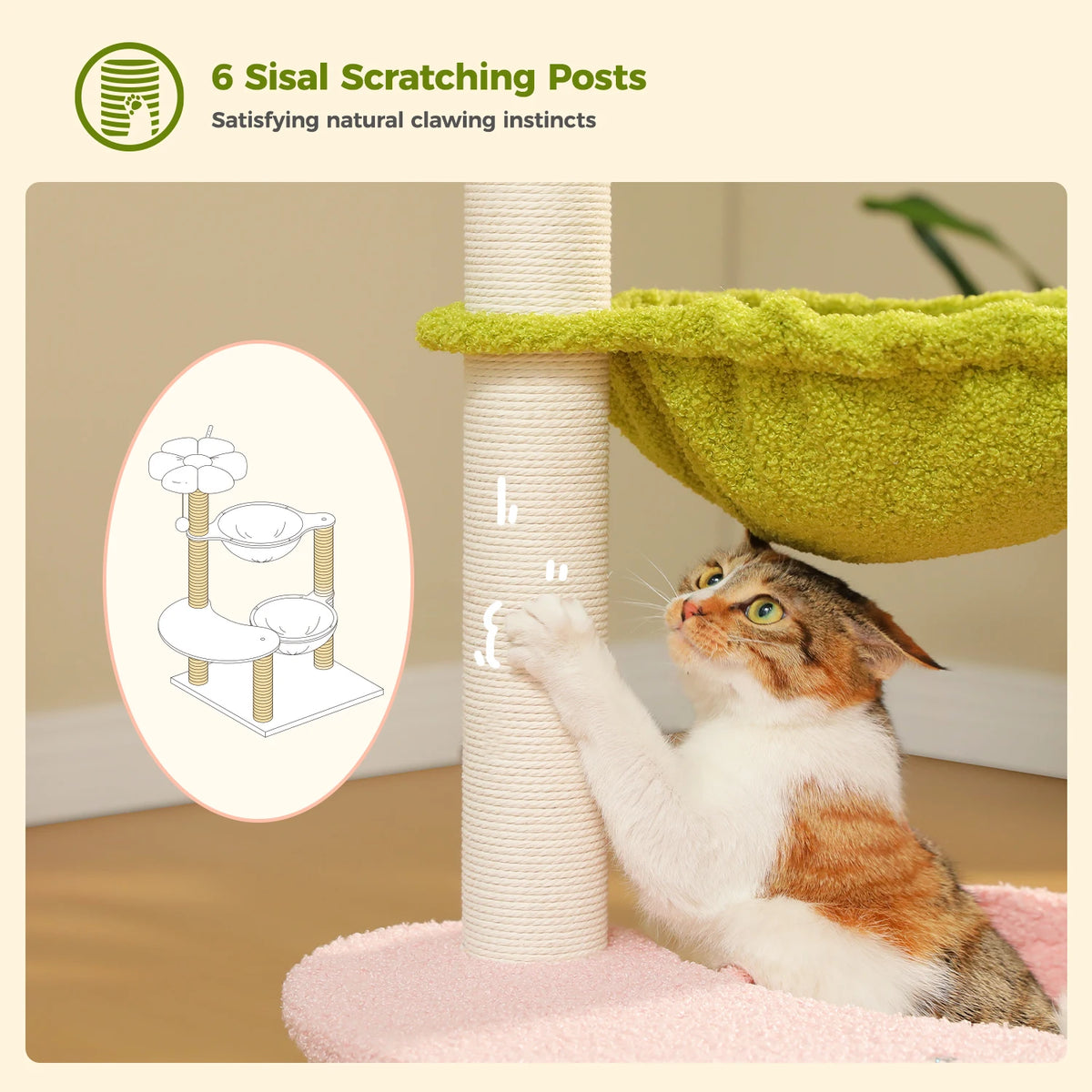 PAWZ Road Flower Cat Tower With Sisal Posts And Hammocks