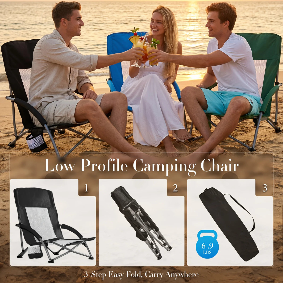 Portable Folding Patio Chaise Lounge With Carry Bag And Pocket