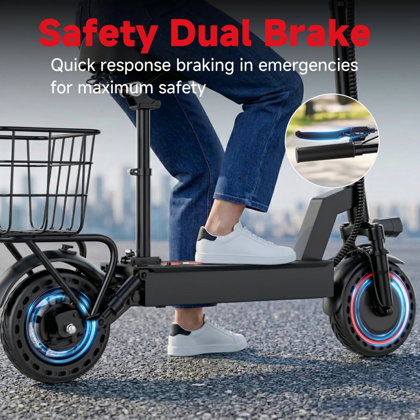 AOVOPRO 500W Solid Tire Folding Electric Bicycle Basket