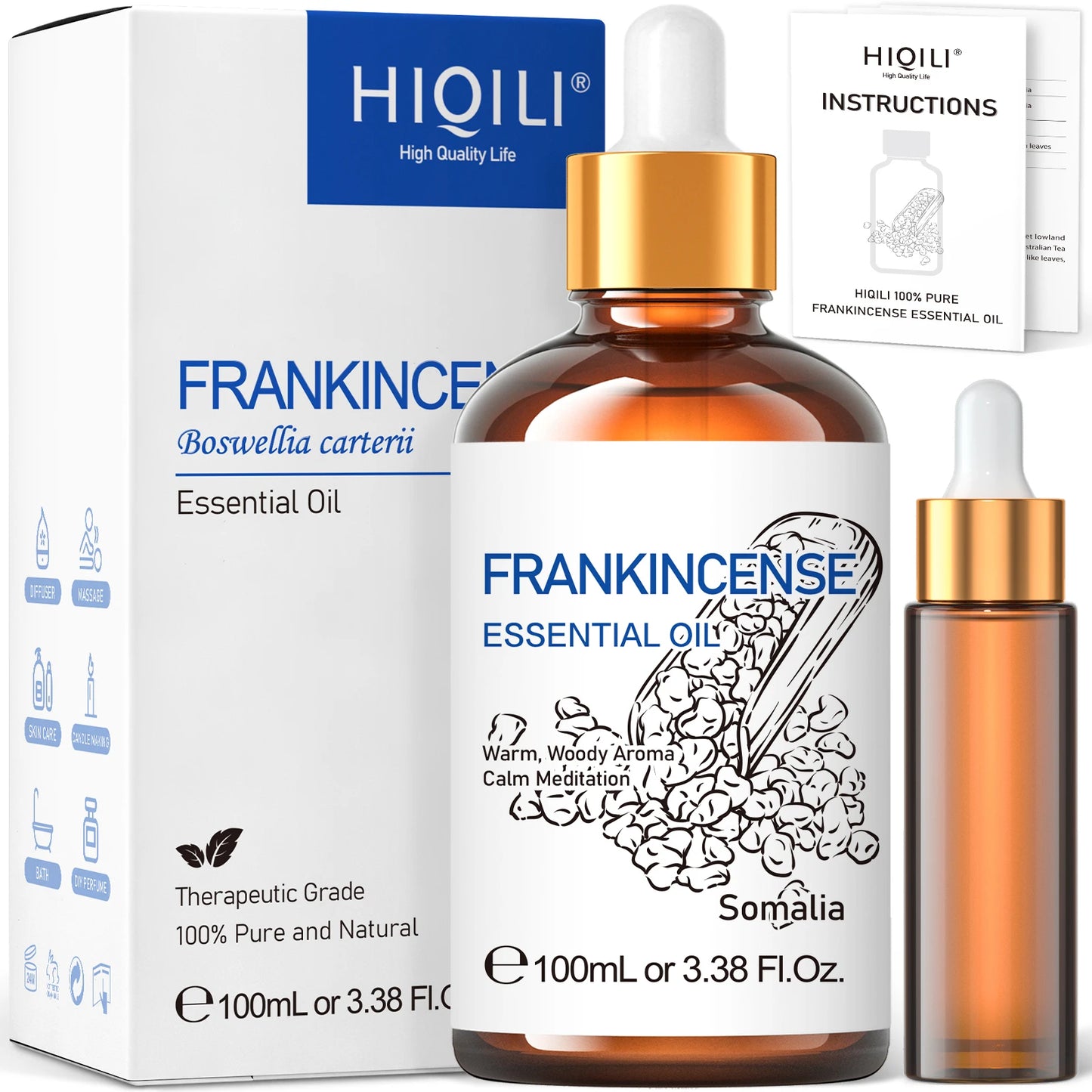 Hiqili Frankincense Essential Oil 100ml Pure Nature Aromatherapy Relief