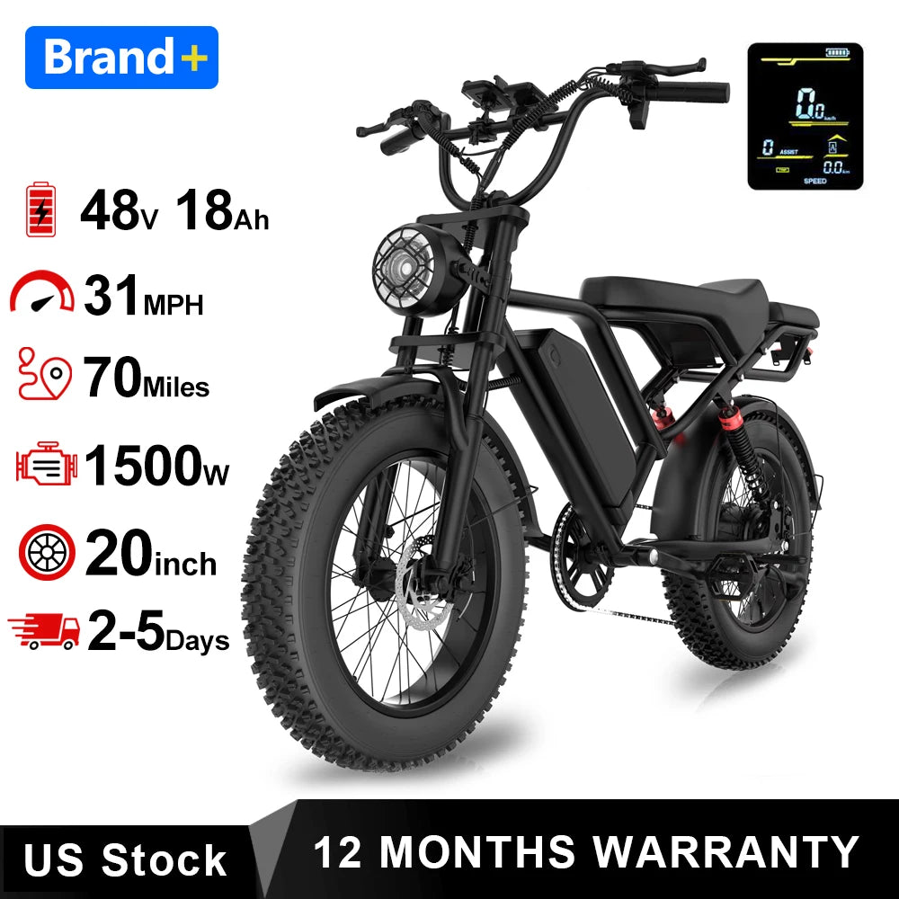 Aovopro 1500W Electric Bicycle Featuring Durable Steel Construction