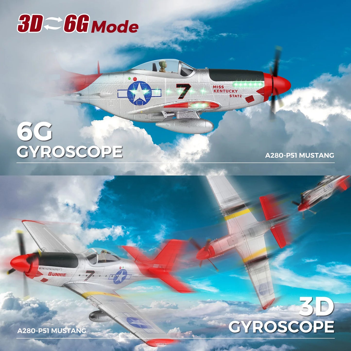 WLtoys A280 P51 Mustang 4CH RC Plane With LED Lights