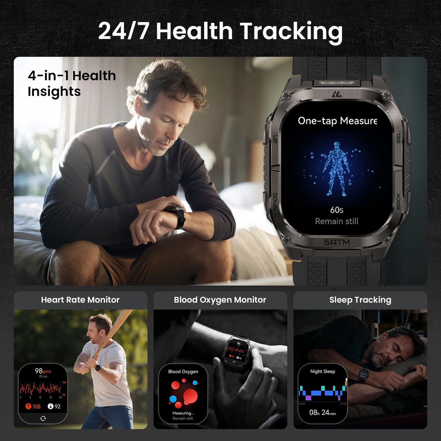 KOSPET Tank M4C Smartwatch GPS Health Tracking MIL STD 810H