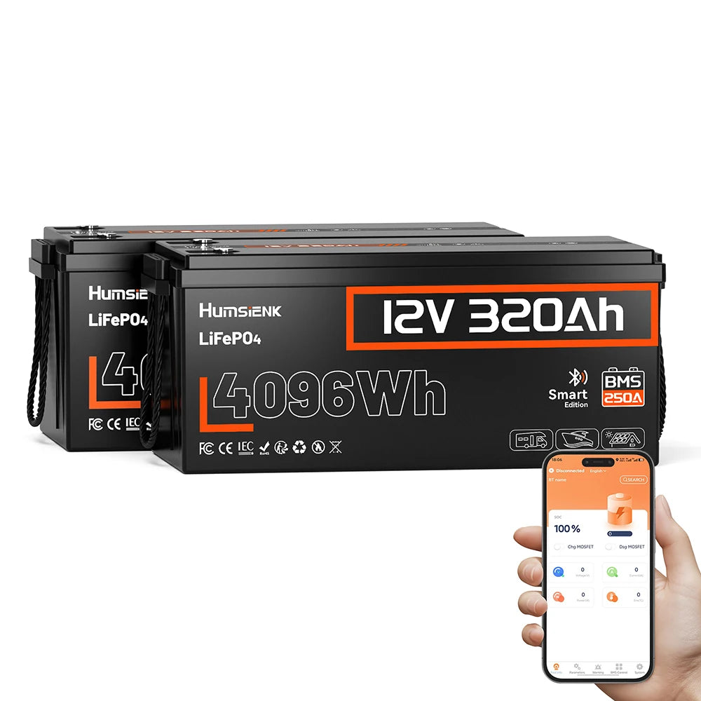 Humsienk 12V 320Ah LiFePO4 Battery With Bluetooth 250A BMS