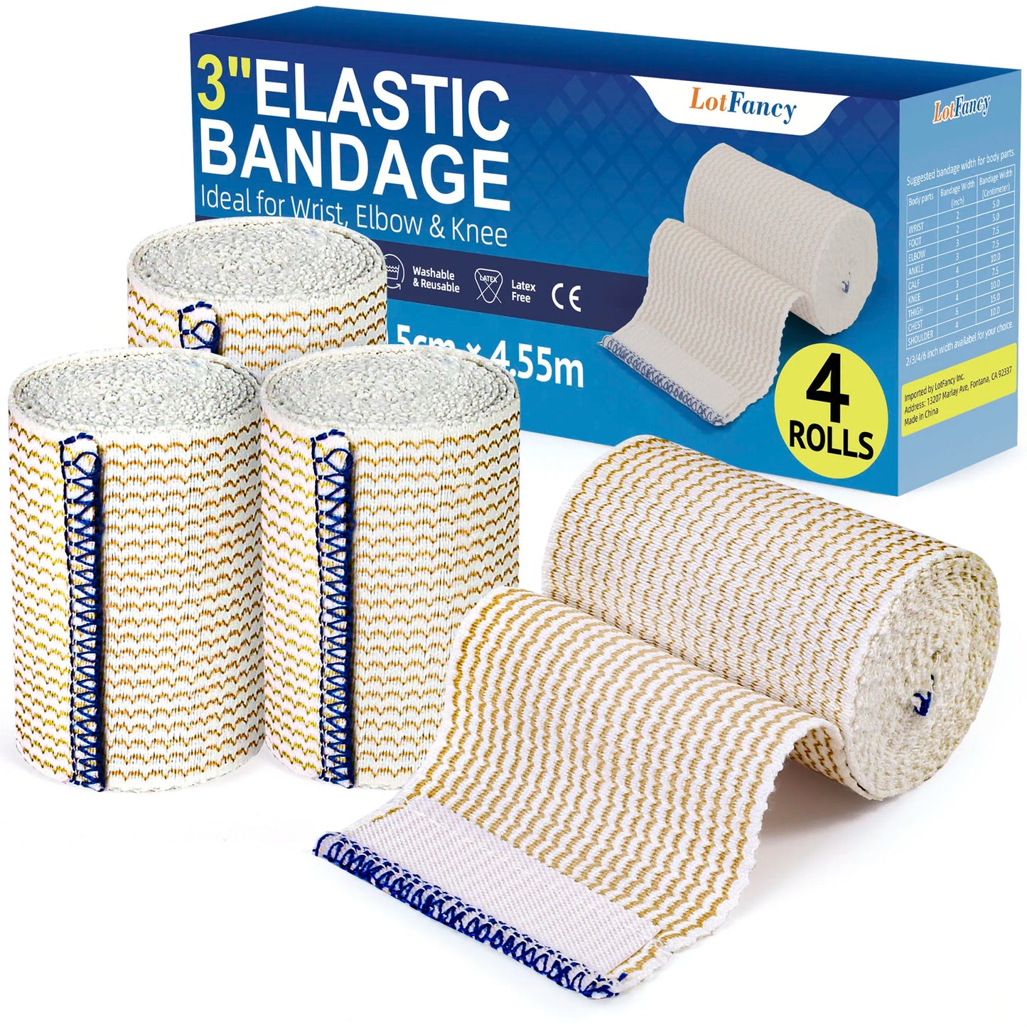 Elastic Bandage Wrap Cotton Compression With Self Closure For Sports
