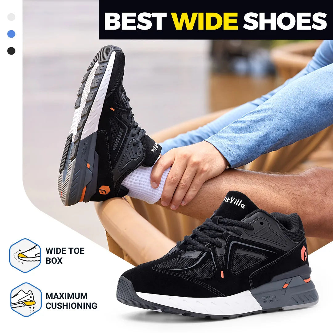 FitVille Men Walking Shoes Extra Wide Lightweight Sneakers Arch Support