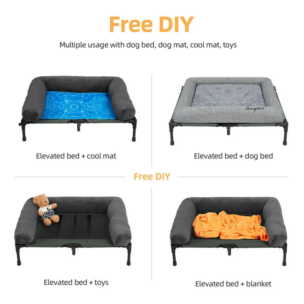 BINGOPAW Elevated Outdoor Pet Lounger Bed With Detachable Bolster Cooling