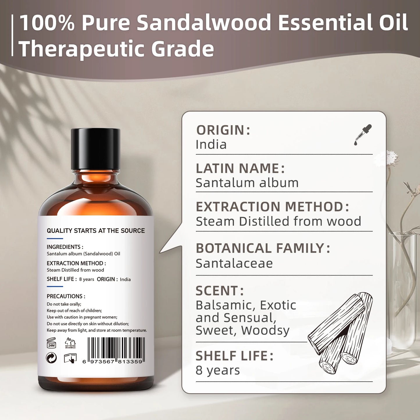 HIQILI Sandalwood Essential Oil One Hundred Percent Pure Steam Distilled