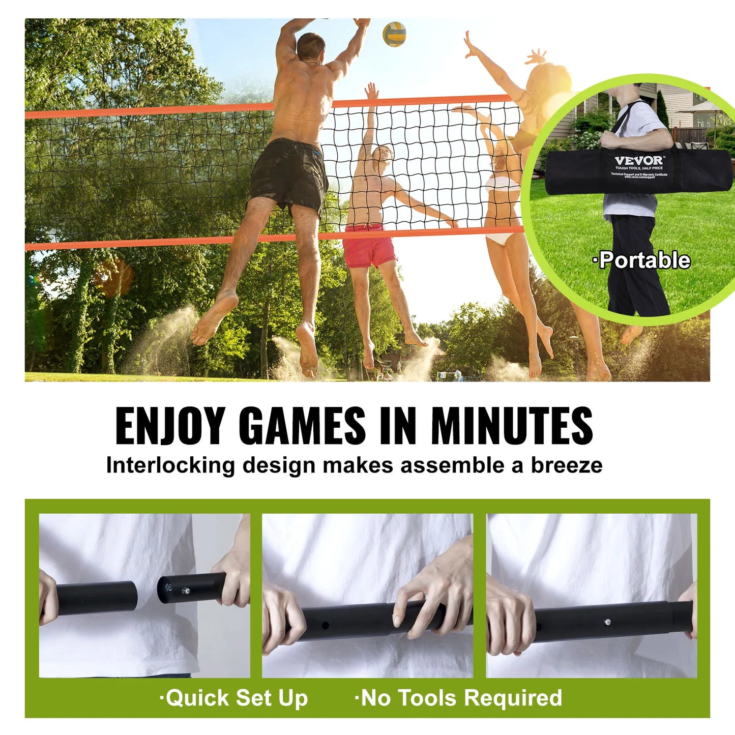 SucceBuy Portable Volleyball Net System With Adjustable Height Aluminum Poles