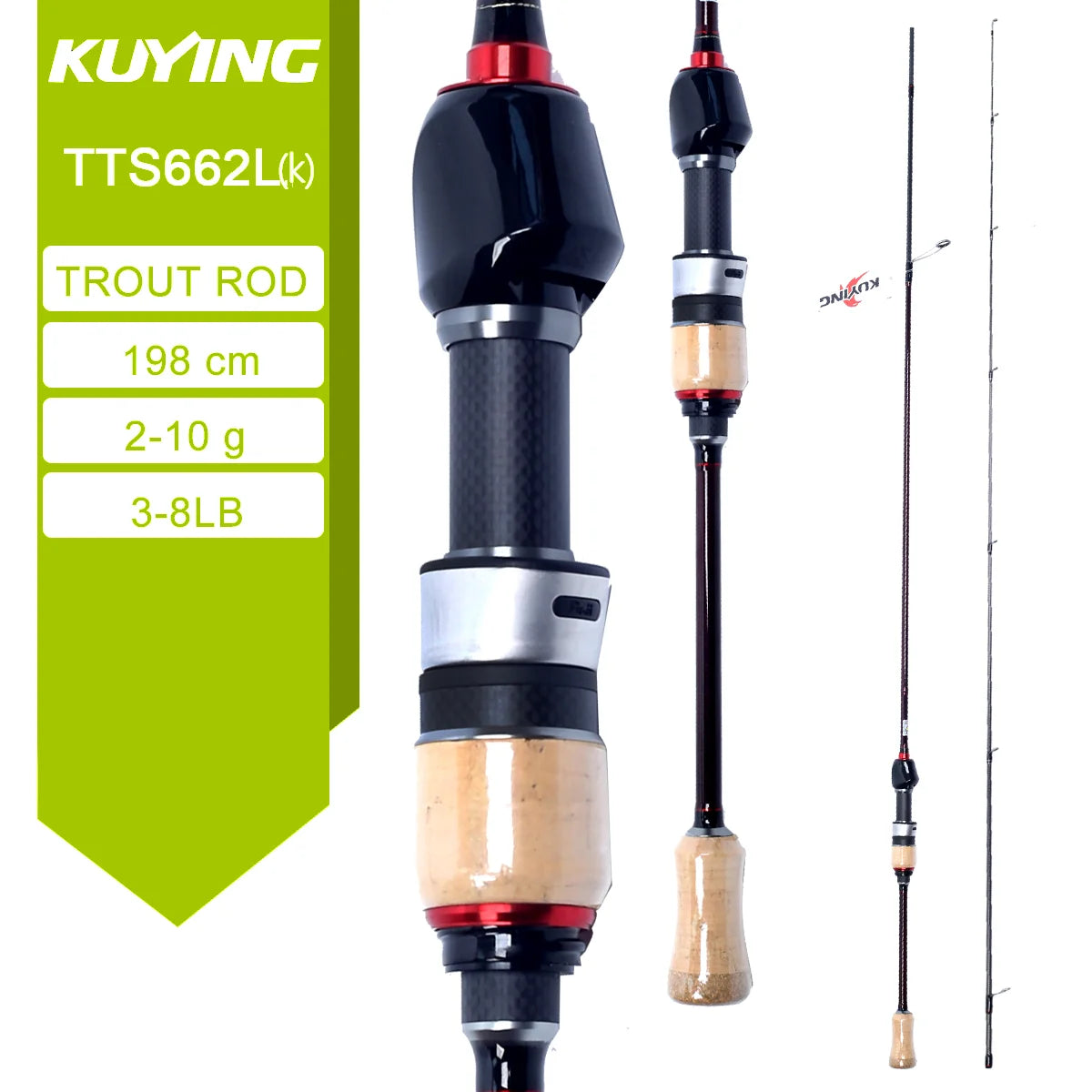 Kuying Carbon Fishing Rod Lure Casting Spinning 6 to 10 Lb Two Piece