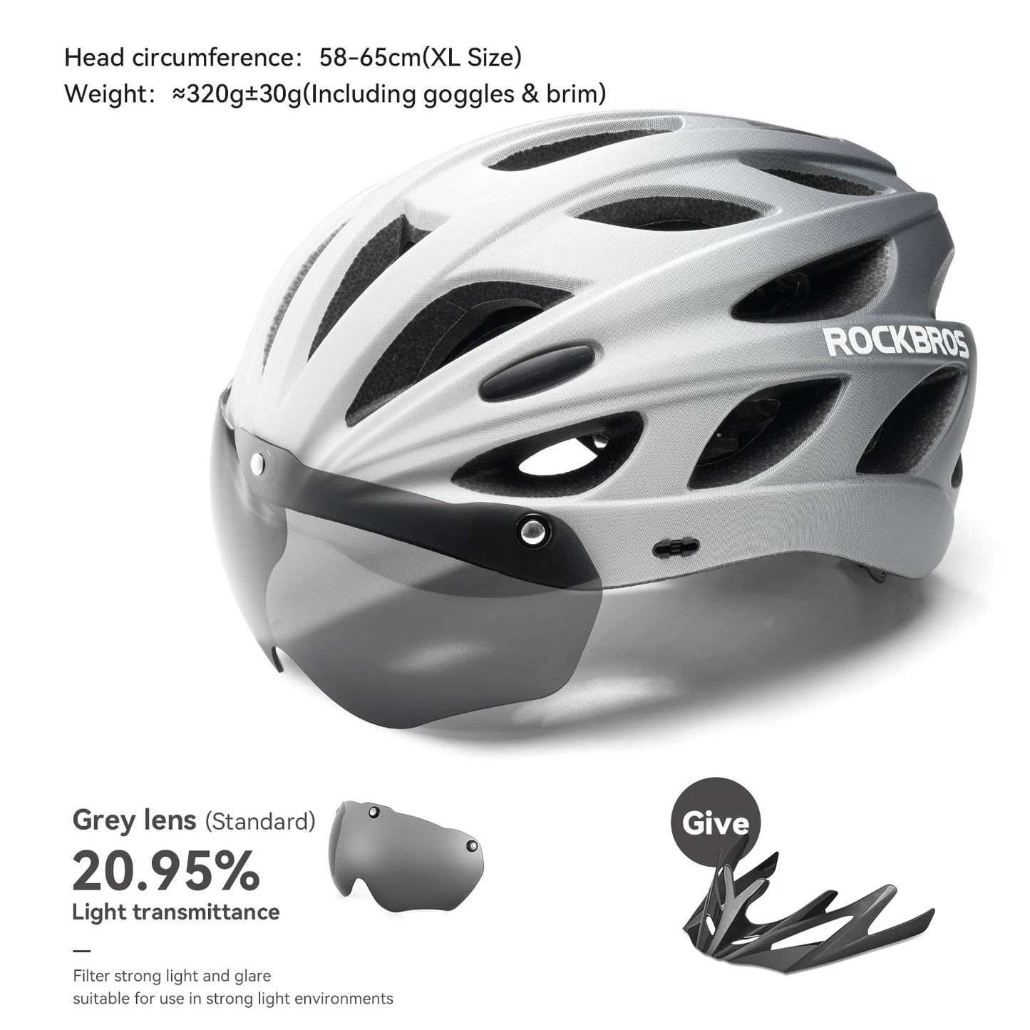 ROCKBROS Cycling Helmet With Goggles, Lightweight Head Protection For MTB Road