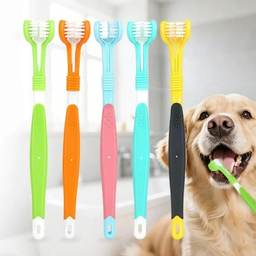 Triple Head Pet Toothbrush Removes Plaque Tartar For Dogs Cats