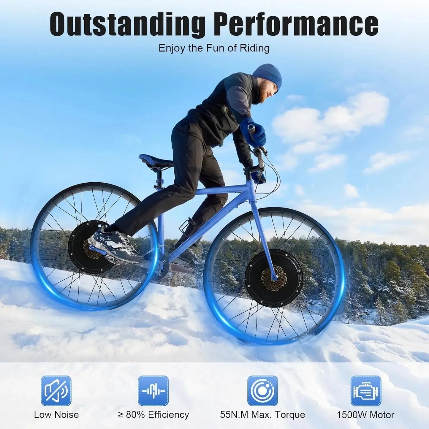 Bymaocar 48V 1500W Electric Bike Conversion Kit Hub Motor LCD Display