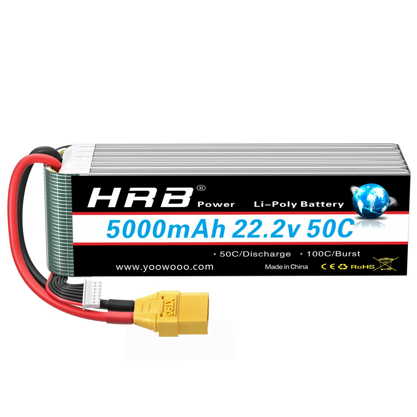 HRB 22.2V 5000mAh 6S LiPo Battery 50C XT90 EC5 Connector