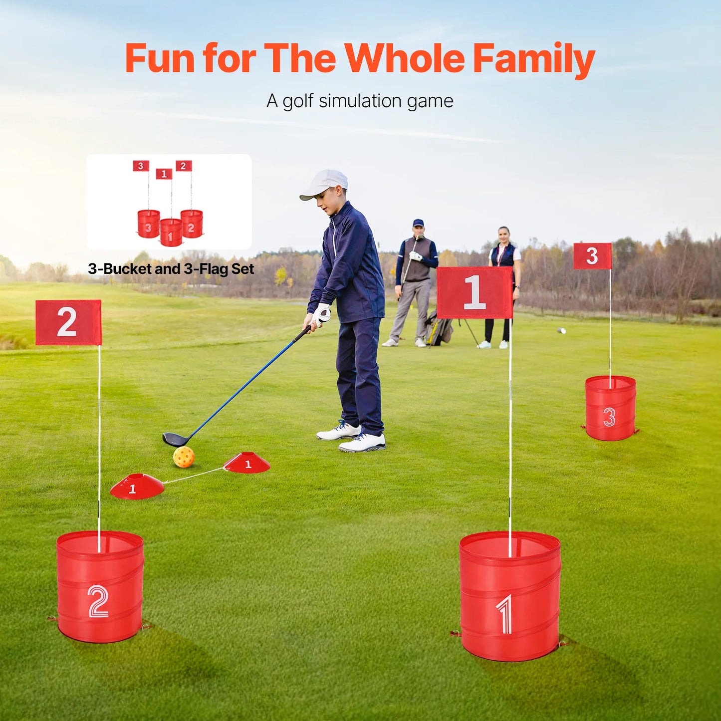 SucceBuy Backyard Golf Game 3 Hole Portable Bucket Set