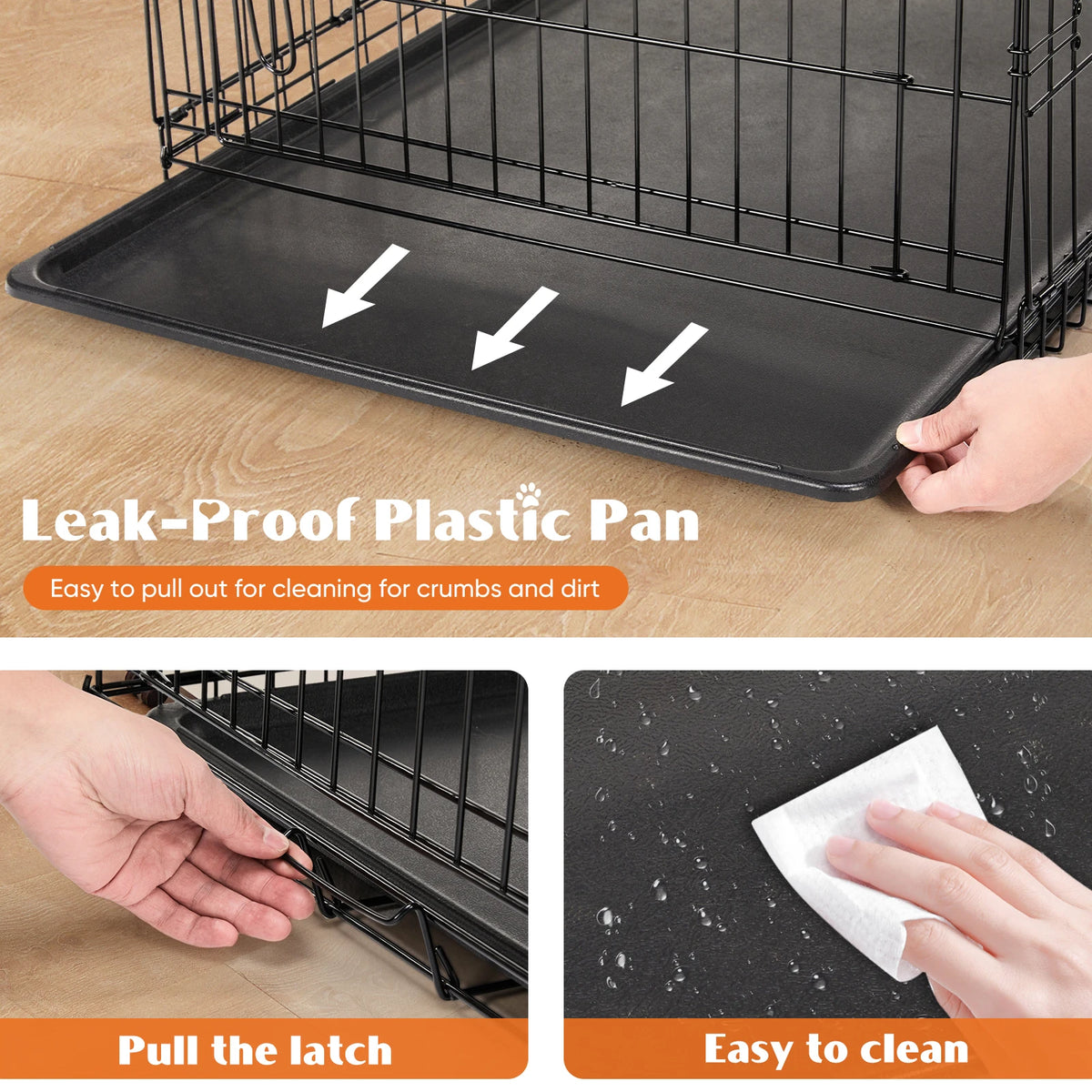 JHK Folding Metal Wire Dog Cage With Leak-Proof Pan