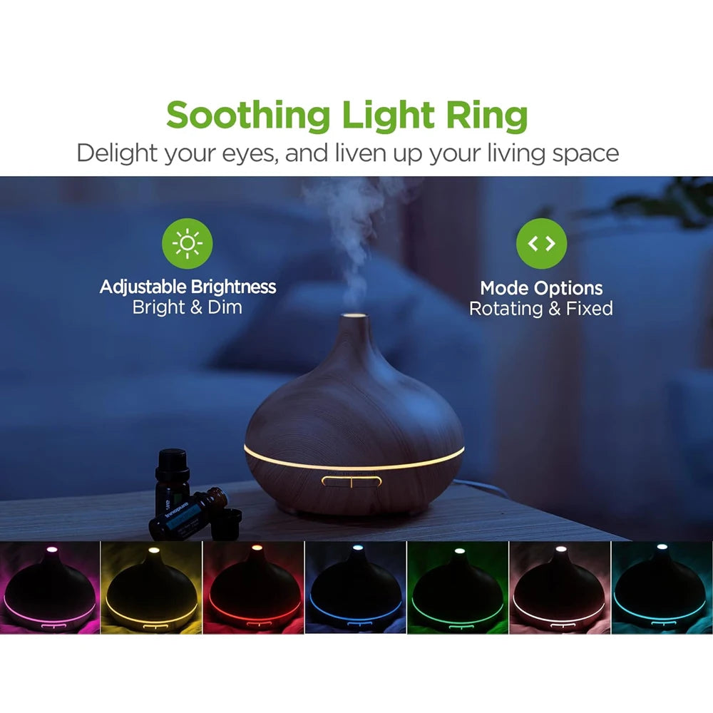 Upgraded 550ml Essential Oil Diffuser & 6 Oils Set, Ultrasonic Cool Mist Humidifier with 7 LED Colors, 4 Timer Settings, Auto-Of