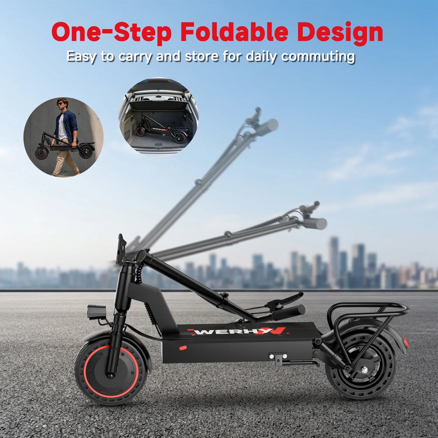 AOVOPRO 500W Solid Tire Folding Electric Bicycle Basket