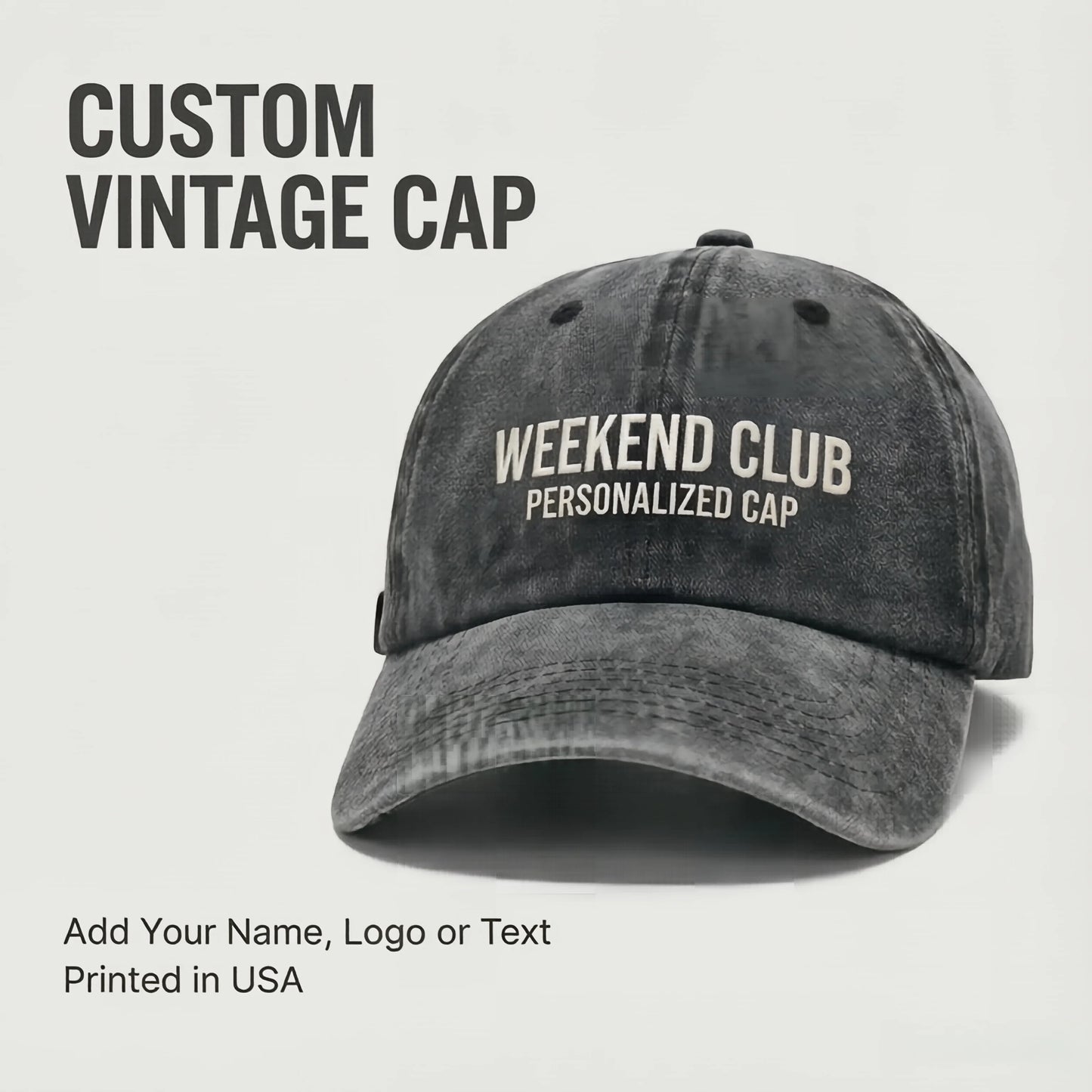 Personalized Vintage Washed Baseball Cap With Custom Name Text Logo