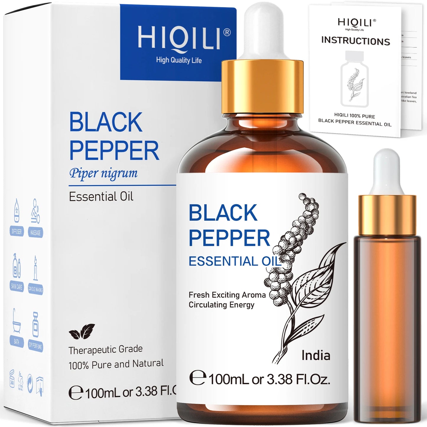 HIQILI Black Pepper Essential Oil Pure Natural Aroma