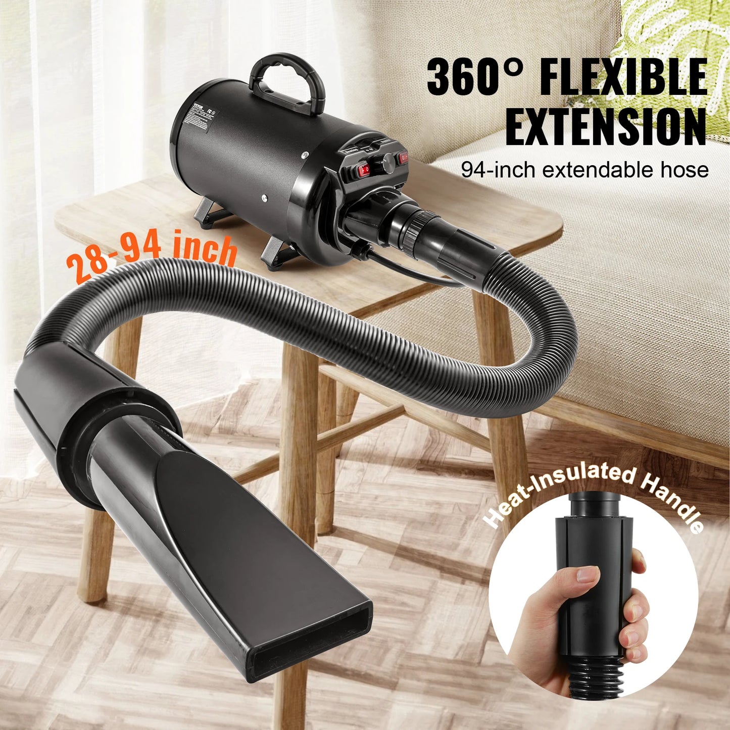 SucceBuy 2000W Pet Dryer With Adjustable Speed Extendable Hose