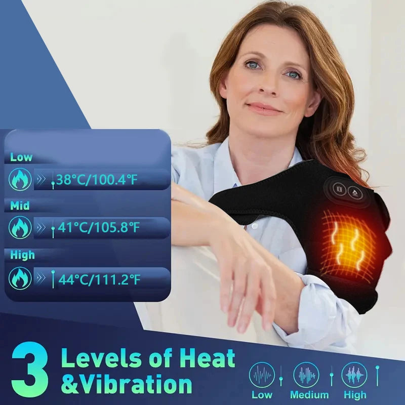 Smart Heated Massage Brace for Shoulder - Support with Graphene Heating USB Electric 3 Modes Vibration Massager Arm Muscle Relax