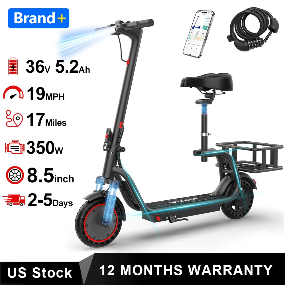 AOVOPRO 500W Solid Tire Folding Electric Bicycle Basket