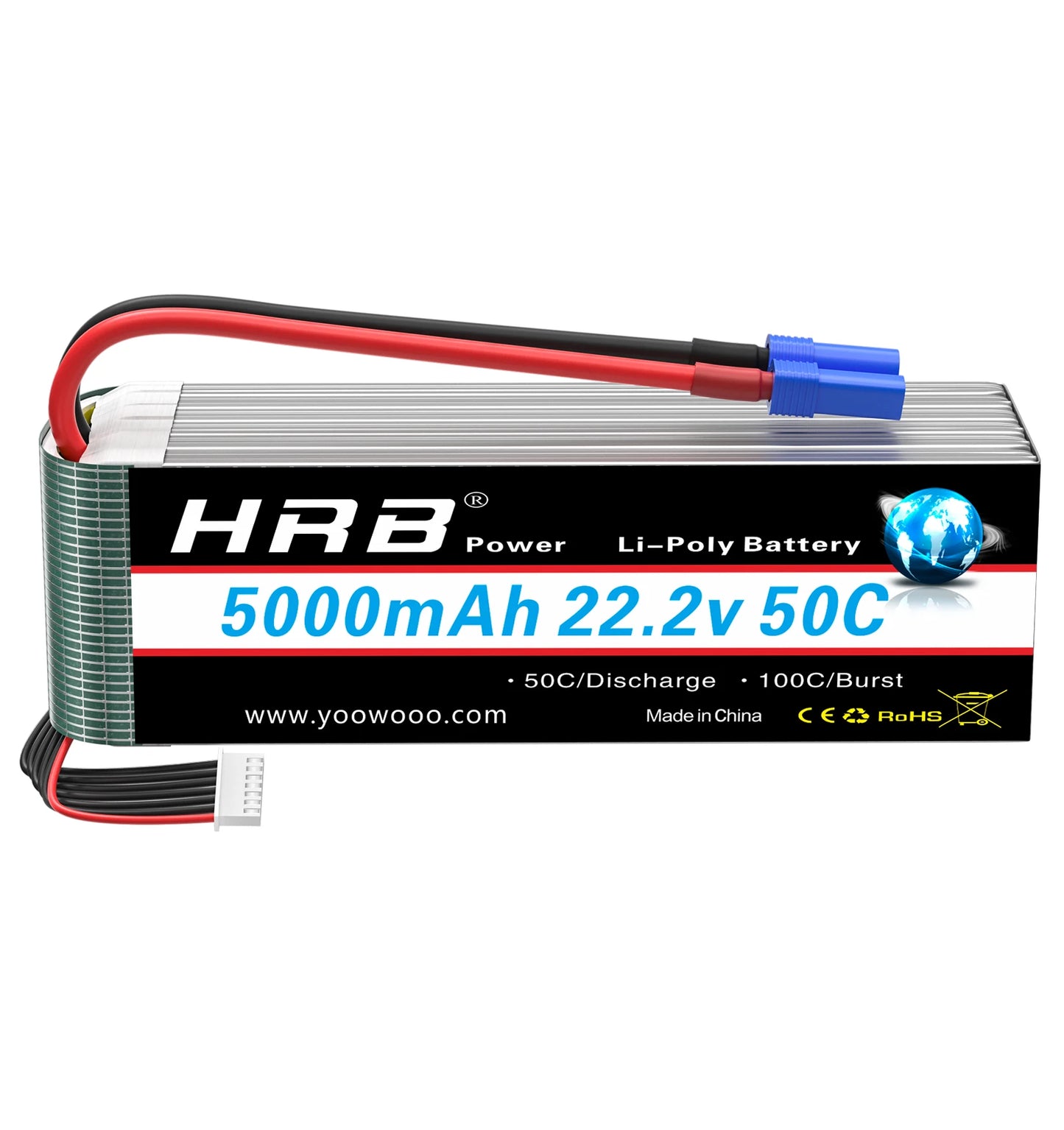 HRB 22.2V 5000mAh 6S LiPo Battery 50C XT90 EC5 Connector