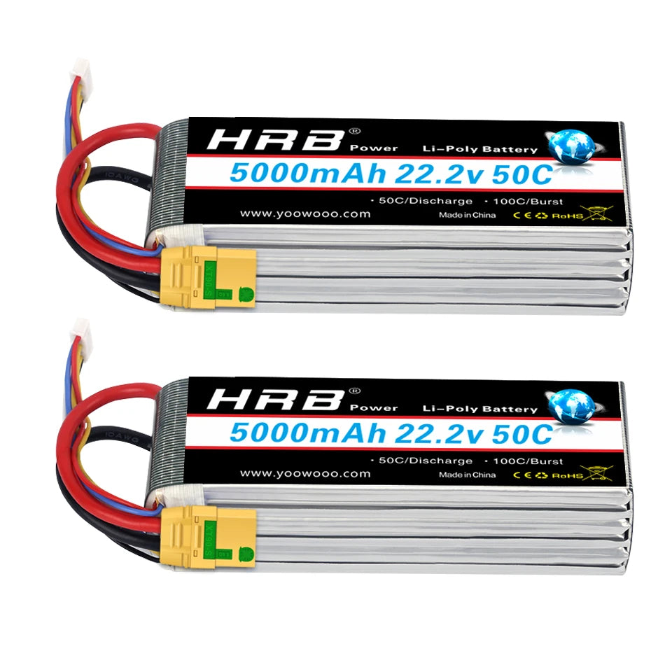 HRB 22.2V 5000mAh 6S LiPo Battery 50C XT90 EC5 Connector