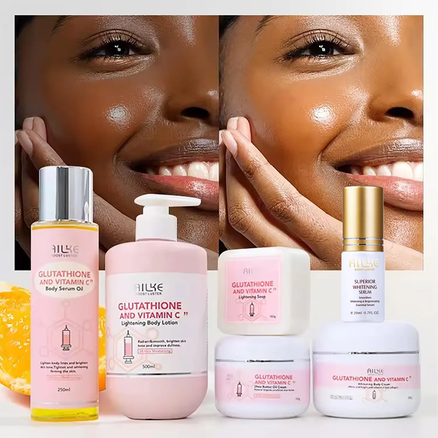 AILKE Whitening Skin Care Kit, With Vitamin C, Glutathione, Brightening, Reduce Dark Spots, Clean Stains, for Men & Women