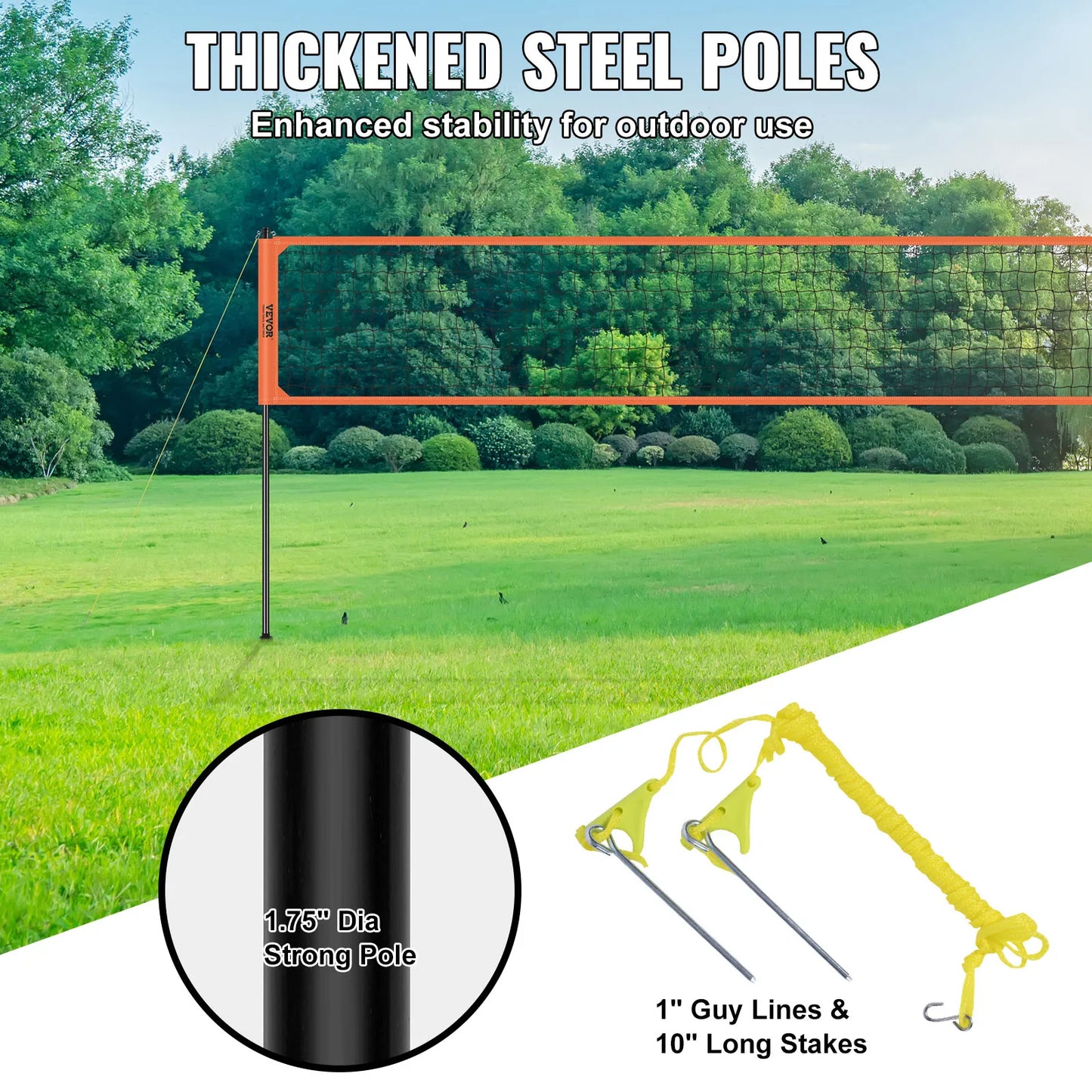 SucceBuy Portable Volleyball Net System With Adjustable Height Aluminum Poles