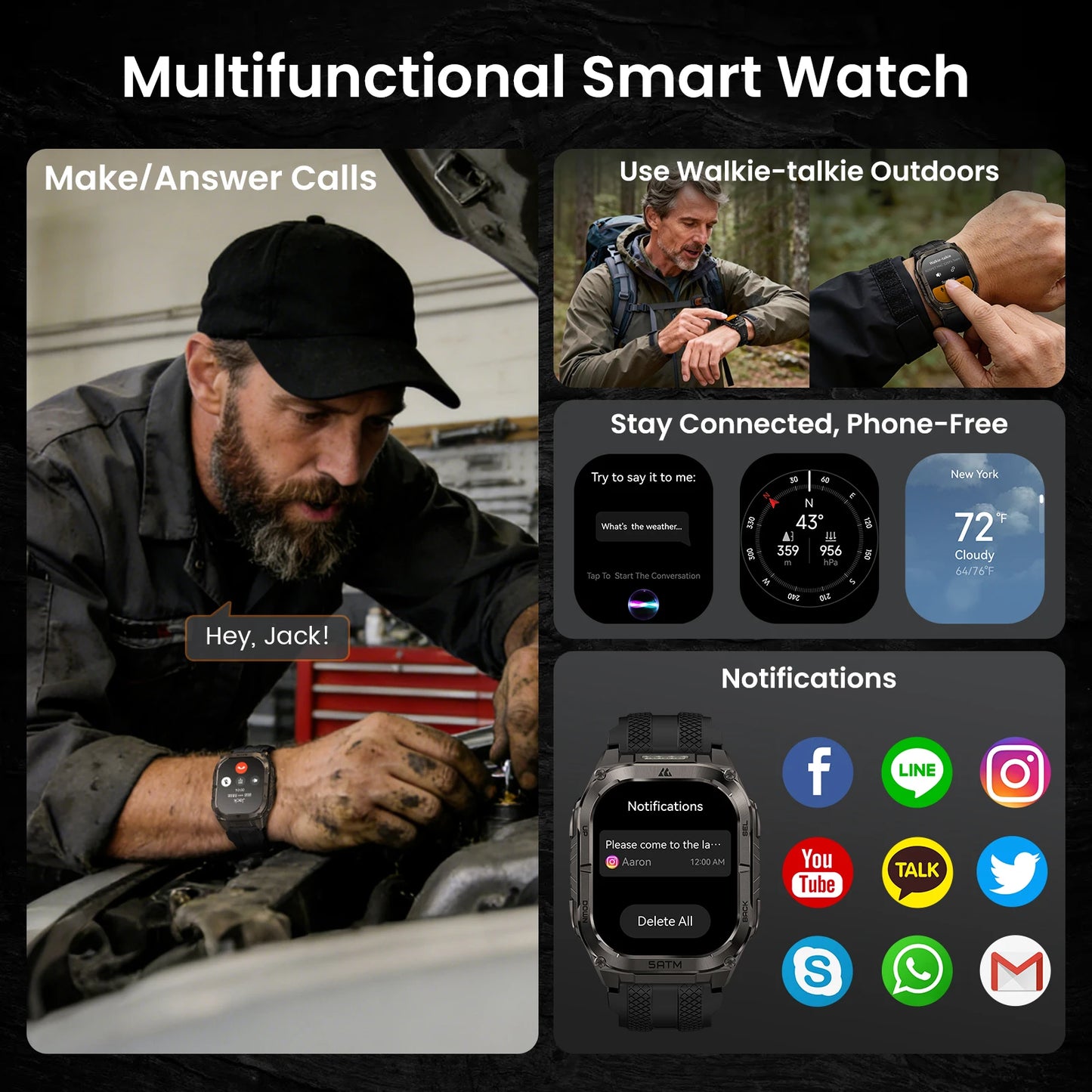 KOSPET Tank M4C Smartwatch GPS Health Tracking MIL STD 810H