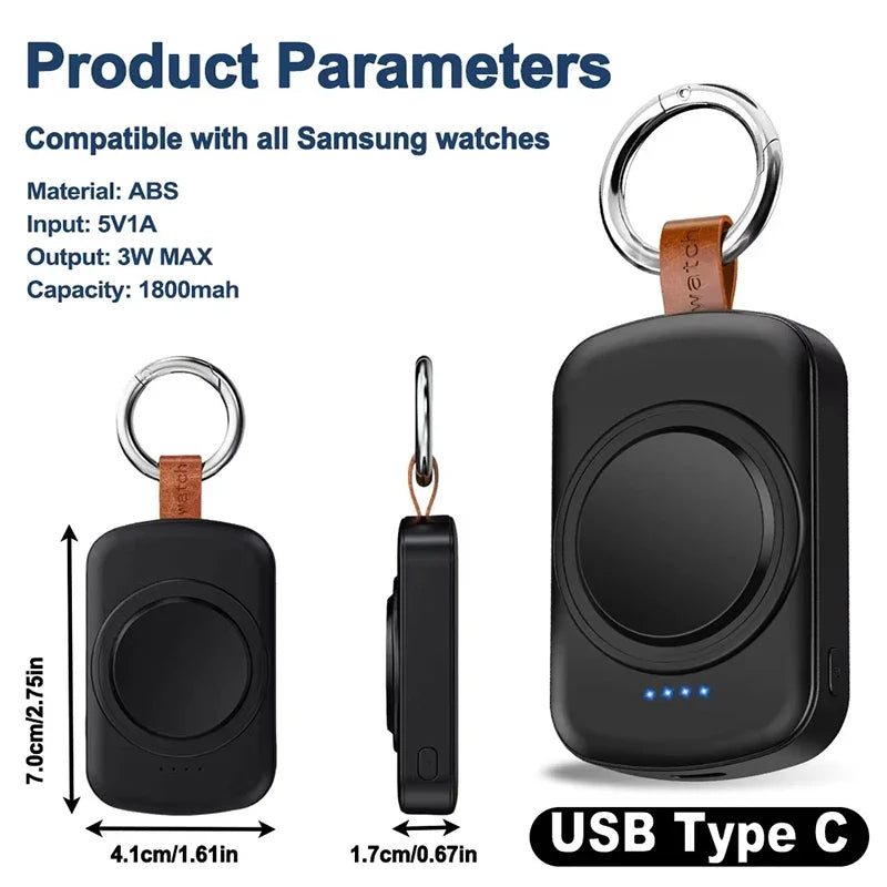 1800mAh Magnetic Wireless Portable Watch Charger for Samsung Galaxy Watch 8/7 Classic 5/4 Pro/3 Active USB Type C Fast Charging