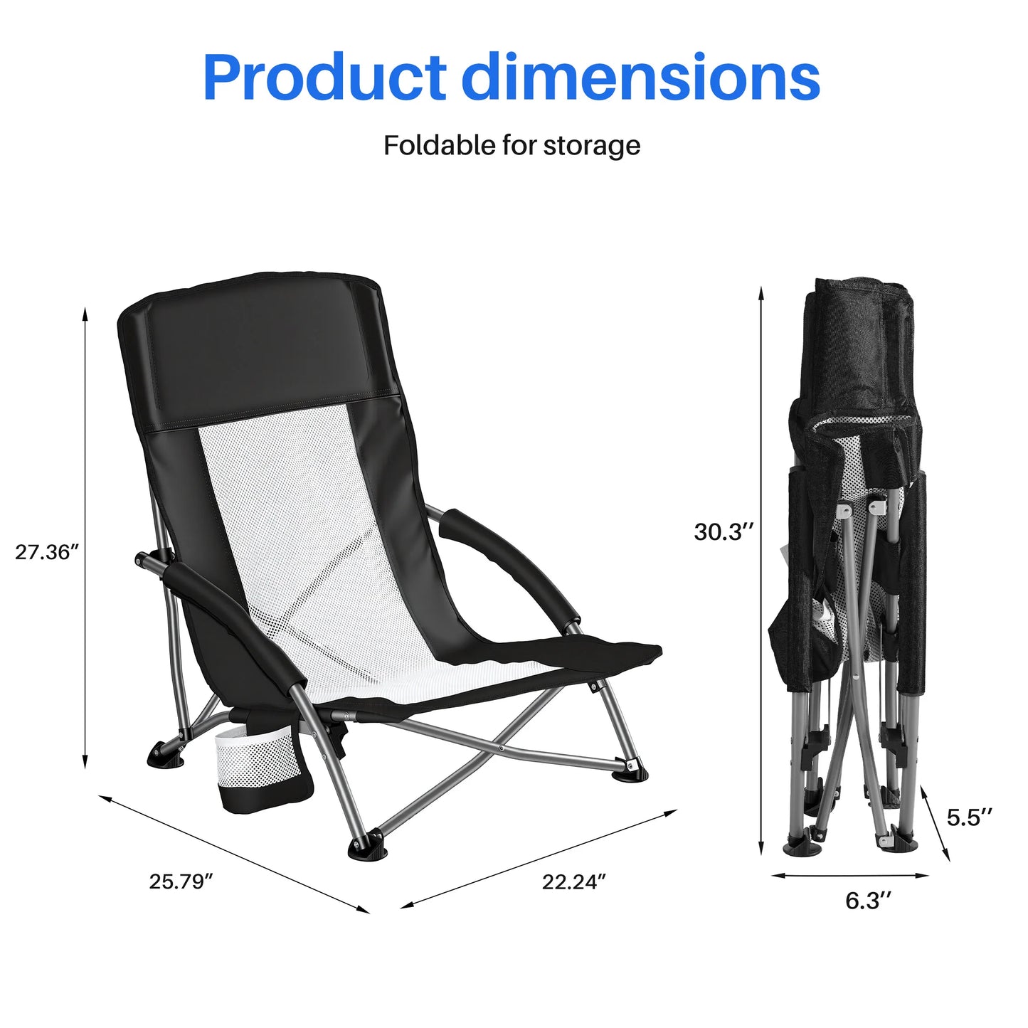 JHK Portable Camping Beach Chair Mesh Back Cup Holder
