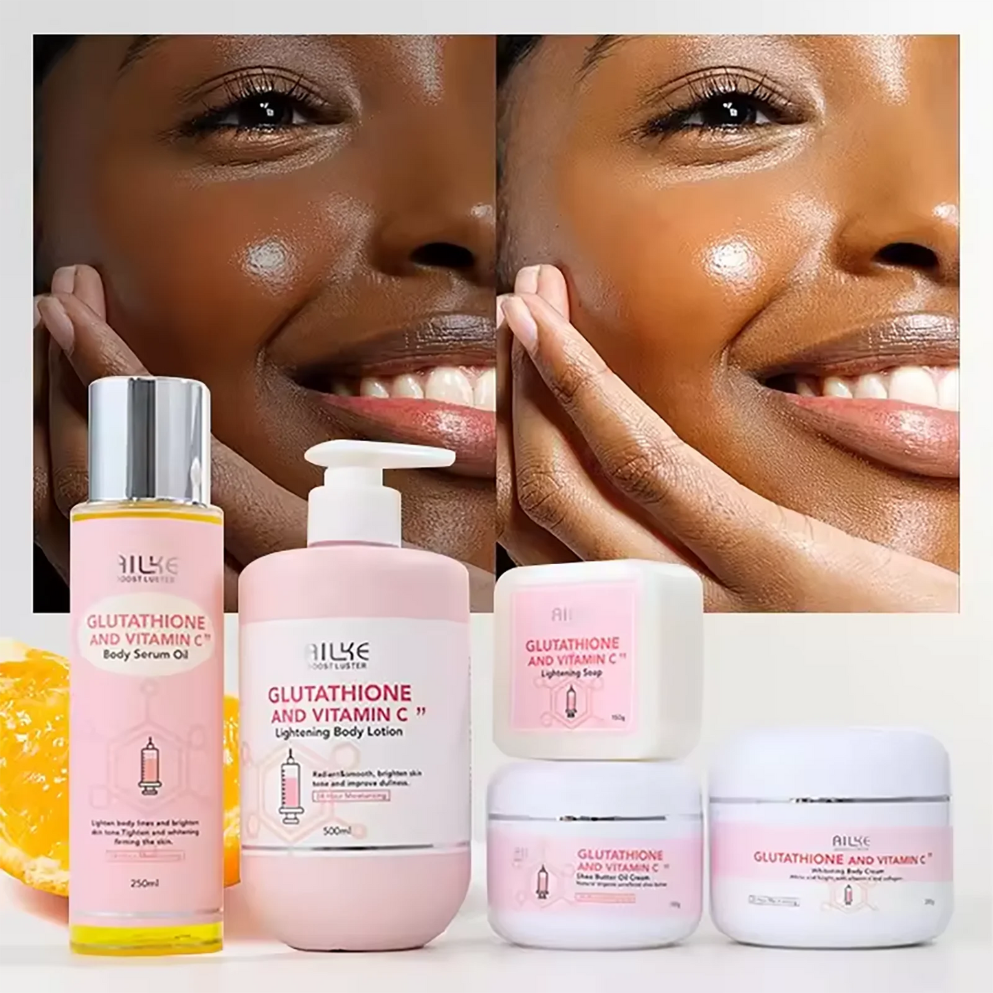 AILKE Whitening Skin Care Kit, With Vitamin C, Glutathione, Brightening, Reduce Dark Spots, Clean Stains, for Men & Women